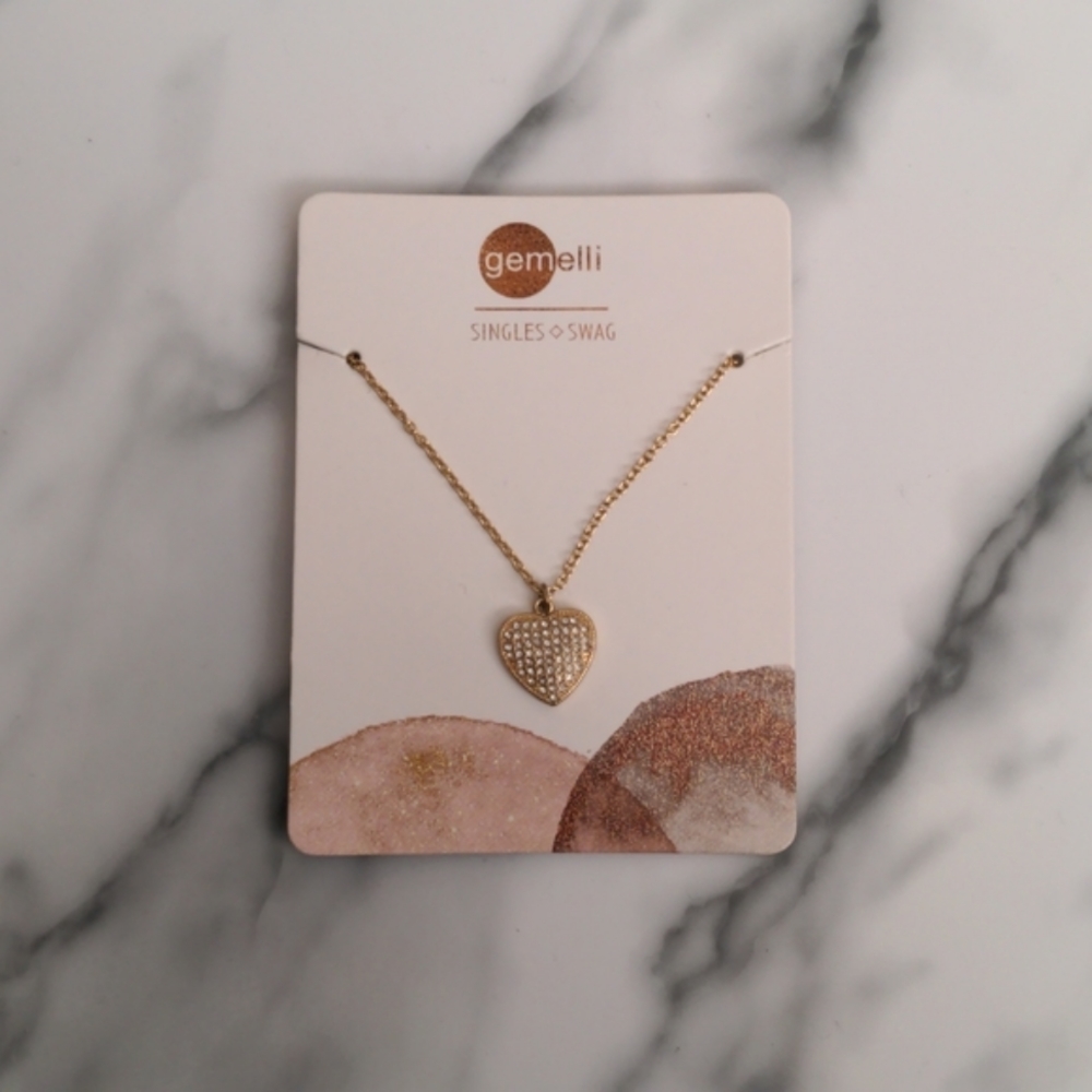 *3/$20* Gemelli Pave Heart Gold Necklace